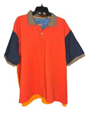 Orvis Polo Shirt Mens XXL Orange Navy Colorblock Short Sleeve Fishing